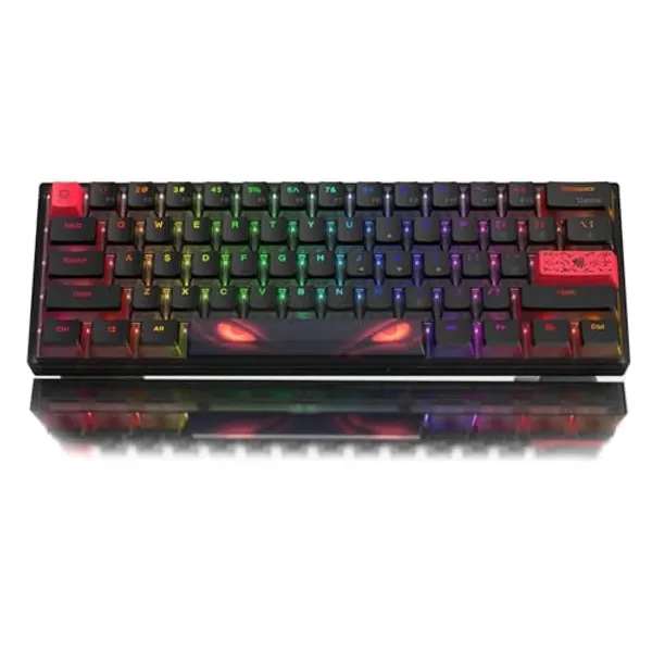 Womier 60% Percent Keyboard, WK61 Mechanical RGB Wired Gaming Keyboard, Hot-Swappable Keyboard with Black Big Eye PBT Keycaps for Windows PC Gamers - Linear Red Switch