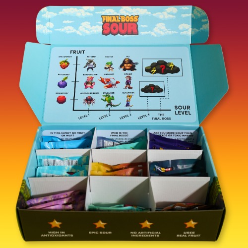 Final Boss VIP Sampler Pack - Sour Candy - 18 Pouches of Sour Strawberries, Blueberries, and Cranberries - 3 Level Sour Challenge - (18-Pack)
