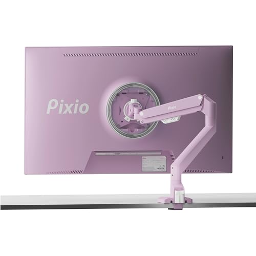 Pixio PS1S Wave Pink Single Monitor Arm Stand Desk Mount - Fits up to 32 inches Monitors and up to 19.8lbs. VESA Compatibility and Integrated Cable Management - Pink