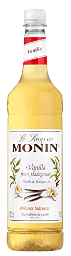 MONIN Premium Vanilla Syrup 1L for Coffee and Cocktails. Vegan-Friendly, Allergen-Free, 100% Natural Flavours and Colourings - Vanilla - 1 l (Pack of 1)