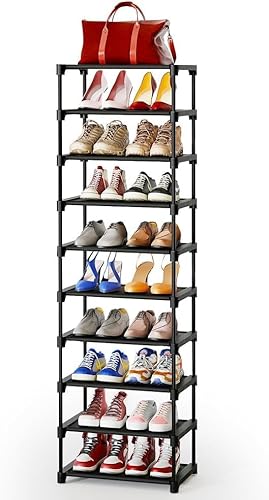 Kitsure Shoe Organizer - 10-Tier Tall Shoe Rack for Closet, Entryway, Sturdy Shoe Shelf w/Large Capacity for up to 20 Pairs, Space-Saving Narrow Shoe Rack w/Easy Assembly Fits Boots, Heels, Black - 10 Tier (Narrow)