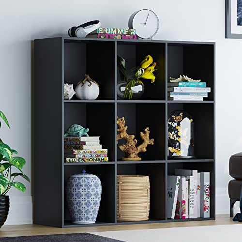 Vida Designs Durham Cube Bookcase Storage Organiser Living Room Bookshelf Home Office Furniture (9 Cube, Black) - Black - 9 Cube