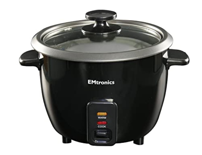 EMtronics EMRCBL1 Rice Cooker 1 Litre with Automatic Cooking and Warmer Function with Removable Non-Stick Bowl, Measuring Cup and Spatula 400W - Black - Black - 1 Litre