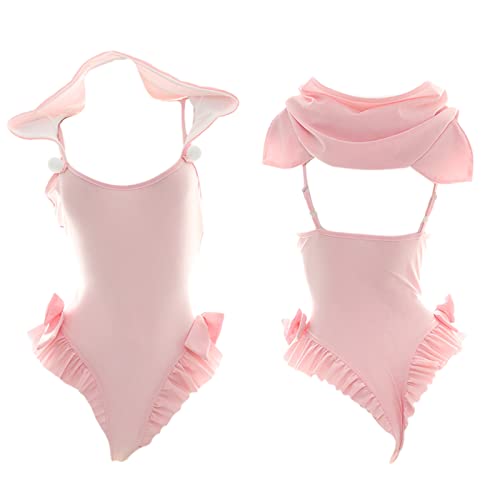 Sexy Lingerie for Women Japanese Kawaii Cat Anime Cosplay Costume Teddy Bodysuit Lolita One Piece Babydoll - Pink