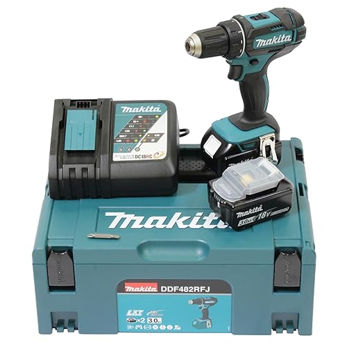 Makita DDF482RFJ Akku-Bohrschrauber 18V / 3,0 Ah, 2 Akkus + Ladegerät im MAKPAC Schwarz, Blau - Basic