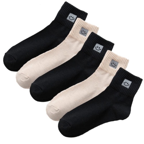 5 Pairs Cute Smiling Face Socks Smiley Face Embroidery Ankle Novelty Funny Socks Gifts for Womens Socks