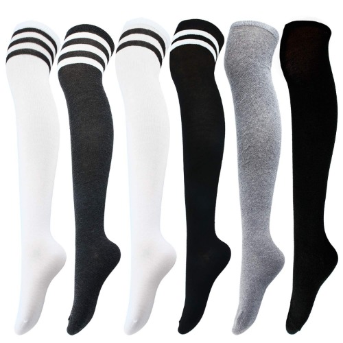 Aneco 6 Pairs Over Knee Thigh Socks Knee-High Warm Stocking Women Boot Sock Leg Warmer High Socks for Daily Wear, Cosplay - White