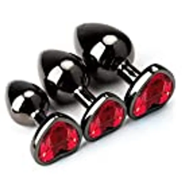 3Pcs Set Luxury Metal Butt Toys Heart Shaped Anal Trainer Jewel Butt Plug Kit S&M Adult Gay Solo Sexxy Anus Anal Plugs Woman Men Sex Gifts Things for Beginners Couples Large/Medium/Small (Red)