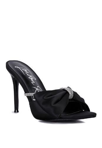 High Tea jewel Strap High Heeled Satin Sandal - Black / 9