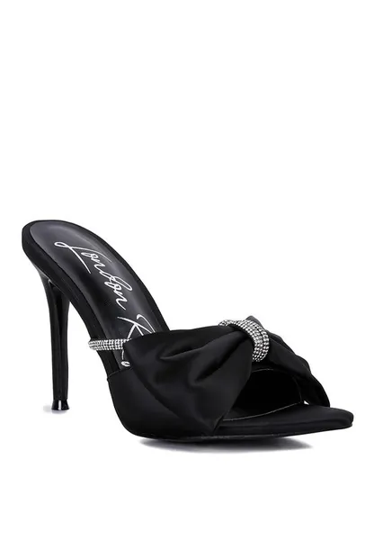 High Tea jewel Strap High Heeled Satin Sandal - Black / 9