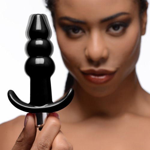 Frisky Ribbed Vibrating Butt Plug - Black