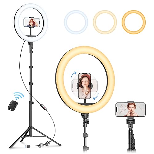 Weilisi 12" Selfie Ring Light with 63" Tripod Stand, Dimmable LED Ring Light with Phone Holder and Wireless Remote, [2-in-1] Ring Light & Selfie Stick for Photography/Makeup/Live Stream/YouTube - 12'' LIGHT