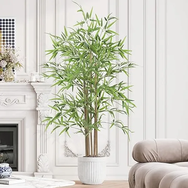 YOLEO Artificial Bamboo Tree 5FT Tall Faux Silk Plant for Home Office Indoor Outdoor Decor Fake Bamboo Tree with Lifelike Leaves - Green Bamboo 5ft