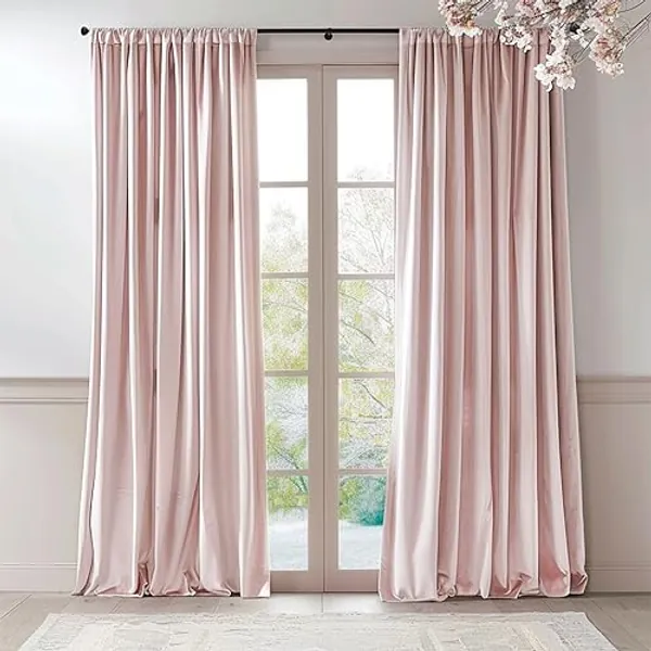 Lazzzy Pink Velvet Curtains Room Darkening Thermal Insulated Curtains 96 Inch Long Window Drapes for Bedroom Living Room Super Soft Luxury Rod Pocket Window Treatment, 2 Panels - 52"W x 96"L (Pack of 2) - Dusty Pink