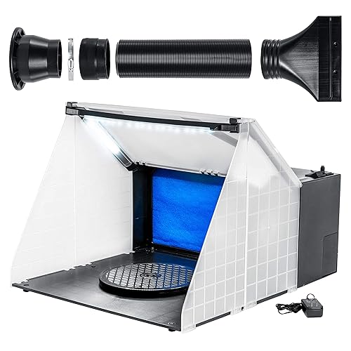 Master Airbrush Lighted Airbrush Station Hobby Portable Spray Paint Booth with LED Lighting - Portable, Lightweight with 25W Fan, 16.5"x19"x13.5", Turntable, 6' Exhaust Hose, Painting Booth, Indoor - Black