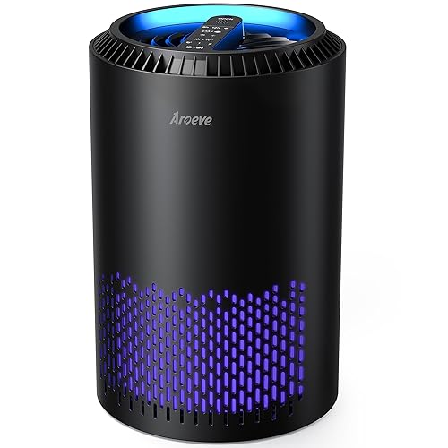 AROEVE Air Purifiers for Bedroom Home, Air Purifier Air Cleaner For Smoke Pollen Dander Hair Smell Portable Air Purifier with Sleep Mode Speed Control For Bedroom Office Living Room, MK01- Black - Black