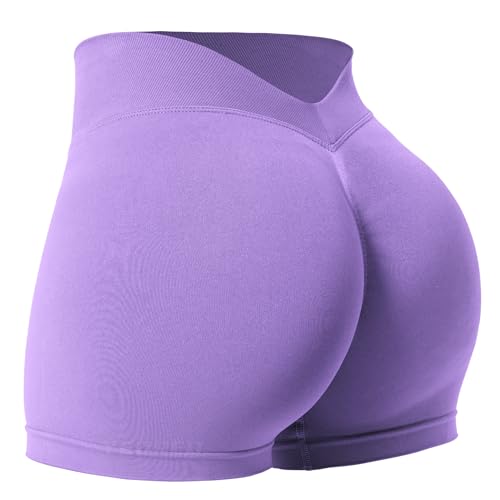 YEOREO Workout Scrunch Shorts Women V Back Gym Shorts Butt Lifting Liz High Waisted Seamless Shorts - Small - Taro Purple