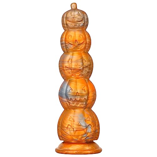 Pumpkin Realistic Dildo with Suction Cup, 5 Beads Realistic Dildo Fake Penis Adult Sex Toy for Man Woman - S - S