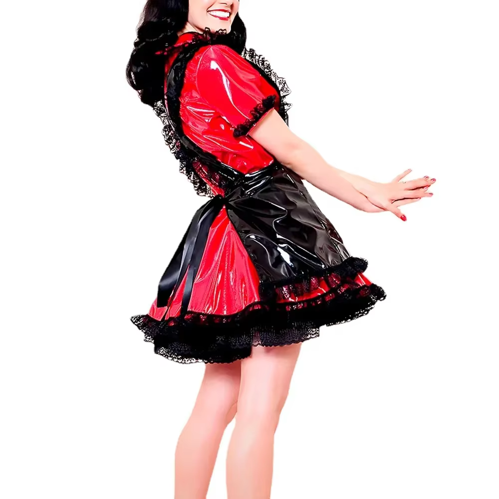 Wetlook Sweet Maid Uniform Short Sleeve Maid A-line Dress with Apron