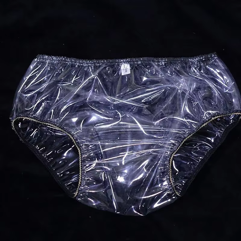 Full Transparent Black Lace PVC Underpants Soft Smooth Silent Waterproof Briefs ABDL Plastic Panties