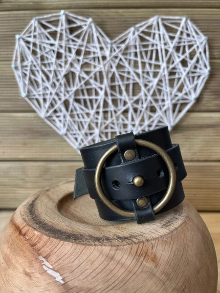 Black Leather Women's Bracelet, Unique Wide Cuff Bracelet for her