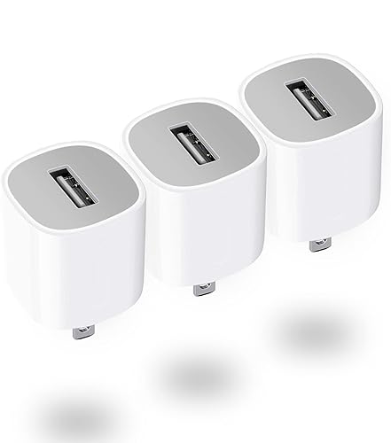 USB Wall Charger GKW 5W Power Adapter for iPhone 14/13/12/11/10/8/7/6S/6/5/SE/XS MAX/XR/X/SE 2020 2022, Galaxy S7/S6/S5 Edge, Kindle, 3-pcs White (Cable Not Included) - 5W charger 3pcs (Only blocks) - 3