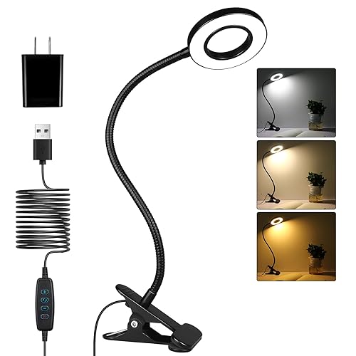 iVict Desk Light Clip on Light, 56 LEDs Desk Lamp for Home Office, 3 Modes with 10 Brightness Dimmable Reading Light, Clamp Desk Lamp for Bed Headboard, Craft, Computer, Video Call - 56LEDs with adapter