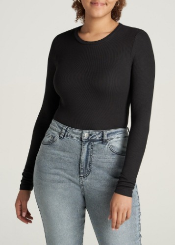 FITTED Ribbed Long Sleeve Tee in Black - Tall Women's Shirts | M / Extra Tall / Black