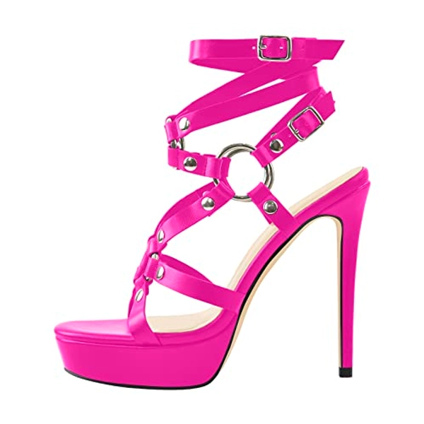 VERISSON Women's Open Toe Sandals Buckle Strap Platform Ankle Sandals