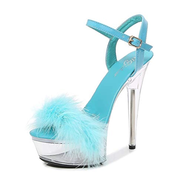 MissHeel Ankle Strap Clear Platform Sandals Fluffy Heels Stiletto