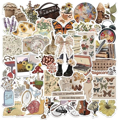 Lot de 50 stickers sticker kindle scrapbooking aesthetic ordinateur portable kindle Téléphone La tasse Le coffre - Vintage
