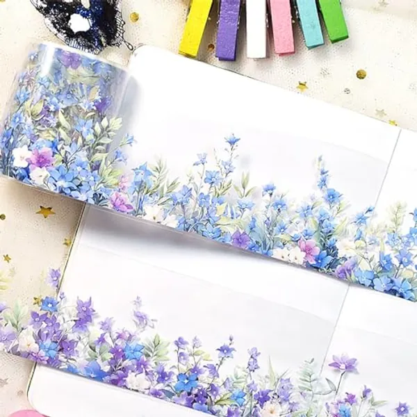 2m/Roll Laser Floral Washi Tape Vintage Flower Washi Tape Stickers Wide Aesthetic PET Tape Washi Tapes Decorative Masking Tape Decorative Tape for Crafts Journaling Scrapbooking DIY Diary Decorations