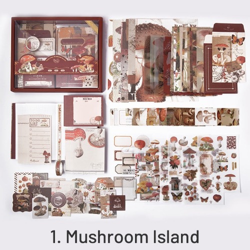Mushroom and Forest Retro Art DIY Journal Gift Set | 1. Mushroom Island