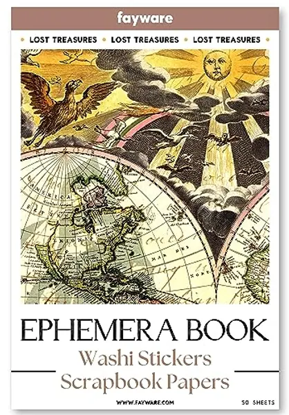 FAYWARE Vintage Washi Sticker Book - Aesthetic Sticker Book with 411 Vintage Washi Stickers & 20 Scrapbook Papers - Ephemera for Junk Journals - Aesthetic Journal Scrapbooking Supplies for Crafting