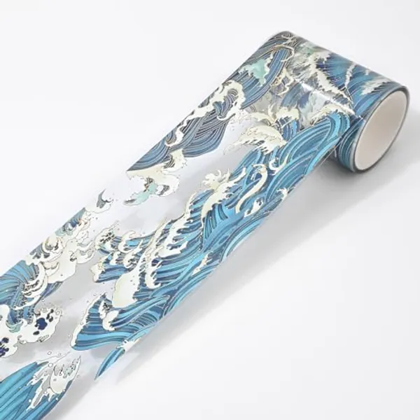 Valtiner Washi Tape, PET Decorative Adhesive Crafts Tapes for Journals Planners Scrapbook Supplies, Transparent Designed Stickers Waterproof DIY Arts (Waves)