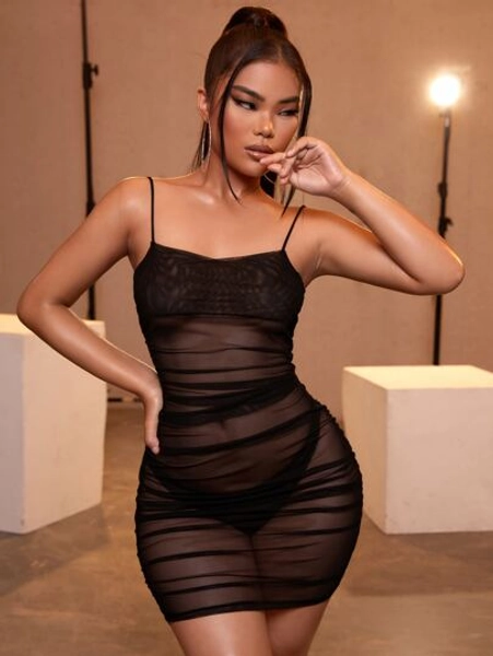 SHEIN SXY Enfärgad Rynkad Linne Bodycon Klänning