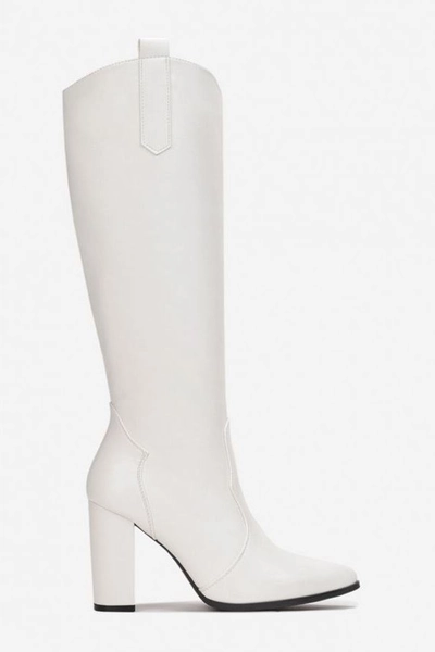 Μπότες Μυτερές Χοντρό Τακούνι Άσπρες VS932771