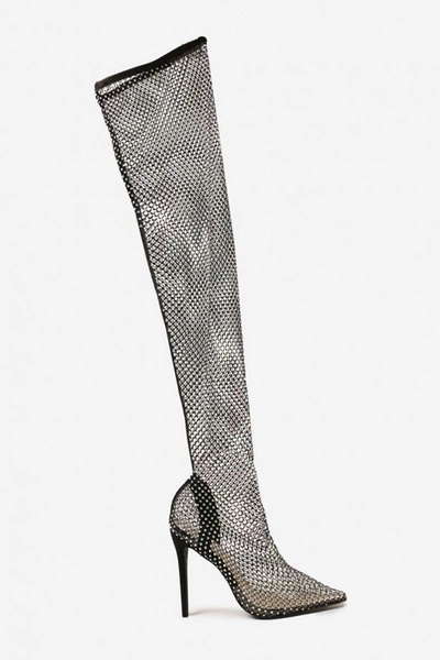 Μπότες Δίχτυ Γόνατο Στρας Εντυπωσιακές Μαύρες