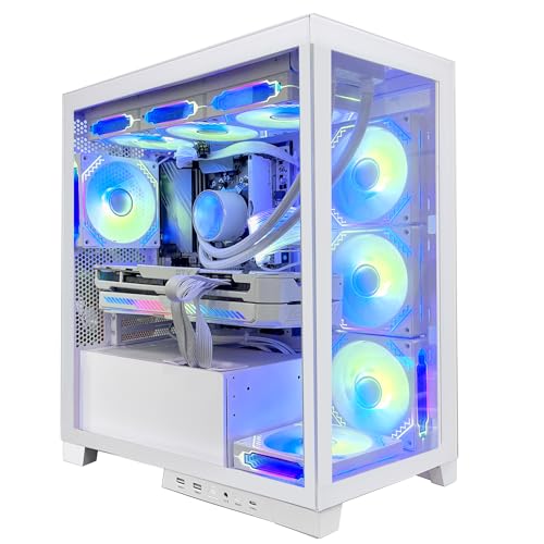 HELLOLAND Ocean Park Gaming Desktop - AMD Ryzen 7 5700X 8 -Core 3.4GHz - RTX 4060 8G - 32GB DDR4 3200MHz - 1TB M.2 NVMe SSD- WiFi -360AIO Liquid Cooler - Windows 11 Pro Desktop Computer-White - White