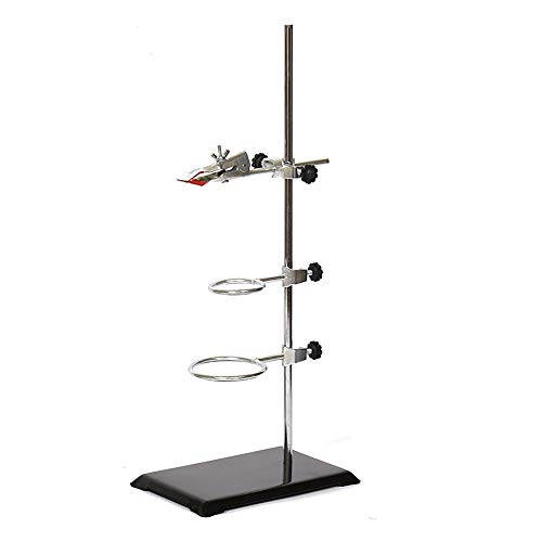 Laboratory Retort Support Stand for Titration Extraction - XMWangzi, with a Burette Clamp and 2 Flask Ring Clamps, Used in Chemistry or Physics Lab - RodLength 16''