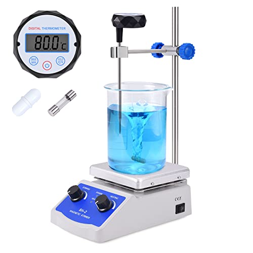 Slendor Magnetic Stirrer SH-2 Hot Plate Mixer Max 520℉ Lab Hotplate Stirrer 2000 RPM Stir Plate with Thermometer, Stirrer Bar and Support Stand