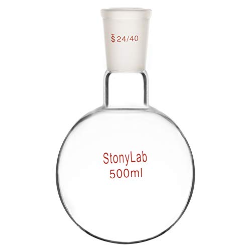 StonyLab Glass 500ml Heavy Wall Single Neck Round Bottom Flask RBF, with 24/40 Standard Taper Outer Joint - 500ml