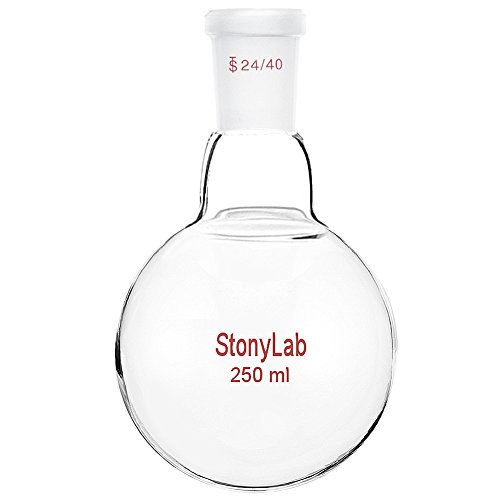 StonyLab Glass 250ml Heavy Wall Single Neck Round Bottom Flask RBF, with 24/40 Standard Taper Outer Joint - 250ml - 250 ml