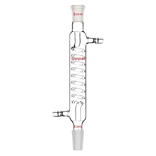 StonyLab Borosilicate Glass Graham Condenser with 24/40 Joint 200mm Jacket Length Lab Glass Condenser - 200 mm