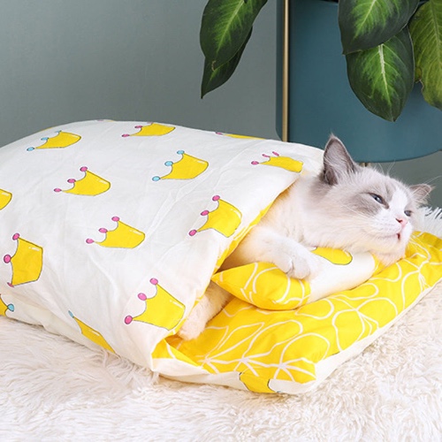Dog & Cat Futon-Style Sleeping Bag - S / Yellow