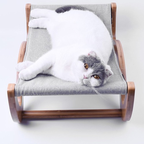 INSTACHEW Raunji Cat Hammock for Small to Medium Pets, Durable Flat Bed with Bamboo Wooden Frame, Mouldable Linen, and Breathable Mesh Mat for Kitten or Puppy