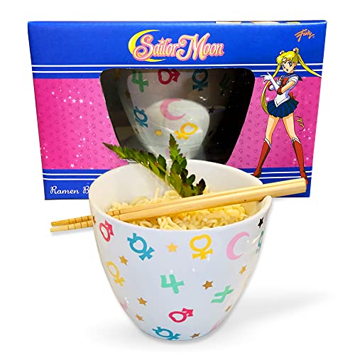 JUST FUNKY Magical Sailor Moon Ramen Bowl Set! Perfect for Fans of the Sailor Scouts! Officially Licensed | 16 Oz | Kawaii Bunnie Pattern | Conversation Piece! - White - Pink 3