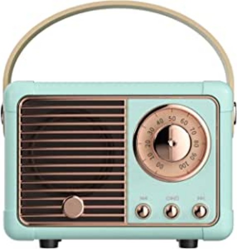 Dosmix Retro Bluetooth Speaker, Vintage Decor, Small Wireless Bluetooth Speaker, Cute Old Fashion Style for Kitchen Desk Bedroom Office Party Outdoor Kawaii for Android/iOS Devices (Blue) - Blue