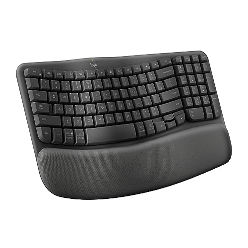 Logitech Wave Keys Wireless Ergonomic Keyboard with Cushioned Palm Rest, Comfortable Natural Typing, Easy-Switch, Bluetooth, Logi Bolt Receiver, for Multi-OS, Windows/Mac - Graphite - 2023 Model - Graphite