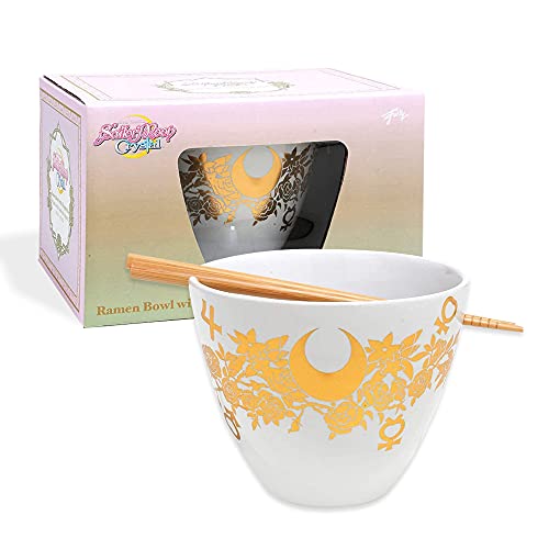 JUST FUNKY Sailor Moon Crystal Foil Printed Ramen Bowl with Chopsticks | 16 Oz Sailor Moon Bowl | Sailor Moon Bowl | Kitchen Deco | Coup Bowl | Anime | Official Licensed - Golden